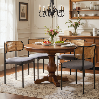 Sunvega Modern Upholstered Dining Chairs Set of 2 with Rattan Backrest and Metal Legs