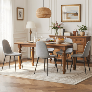 Sunvega Modern Linen Padded Dining Chairs Set of 4 with Sturdy Black Metal Legs