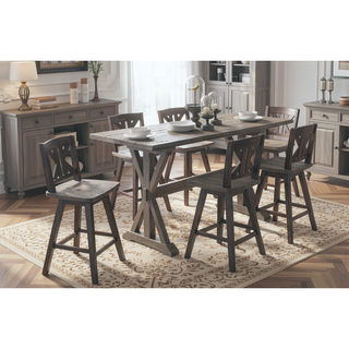 Sunvega Solid Rubberwood Counter Height Dining Table with Distressed Gray Finish