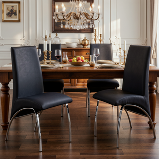Sunvega Contemporary Faux Leather Armless Side Chairs with Metal Legs Set of 2