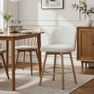 Sunvega Bentwood Upholstered Swivel Counter Stool Set with Padded Seat and Chrome Footrest
