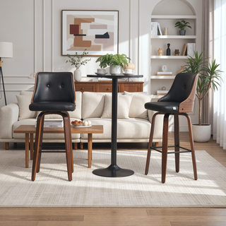 Sunvega PU Leather Swivel Barstools with Tufted Back and Footrest Set of 2 Black