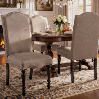 Sunvega Industrial Style Brown Cherry Ivory Upholstered Fabric Counter Height Dining Chairs