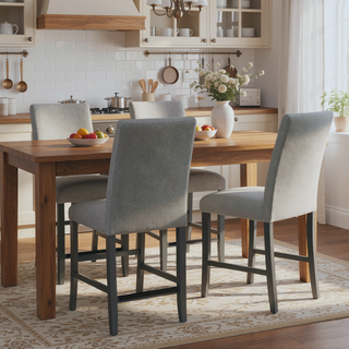 Sunvega Gray Upholstered Transitional Style Barstools Set of 2