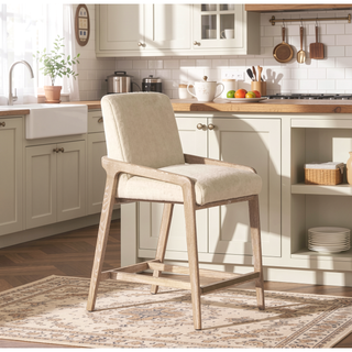 Sunvega Rustic Solid Ash Wood Upholstered Counter Stool with Rope Detail