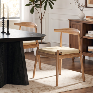 Sunvega Mid-Century Modern Dining Chairs Set of 2 with Solid Oak Frame and Handwoven Seat