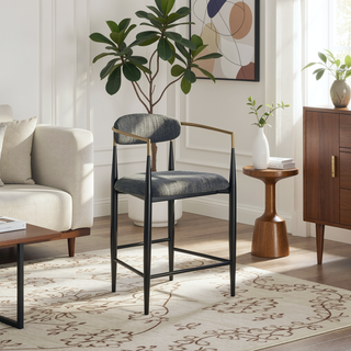 Sunvega Mid-Century Modern Dark Grey Upholstered Counter Stools with Footrest (Set of 2)