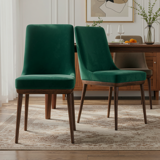 Sunvega Mid-Century Modern Velvet Upholstered Dining Chair Set of 2 with Solid Wood Structure
