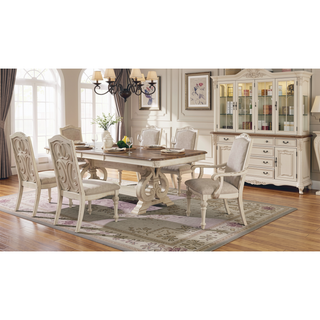 Sunvega Antique White 2pc Arm Chair with Upholstered Seat and Intricate Wood Inlay