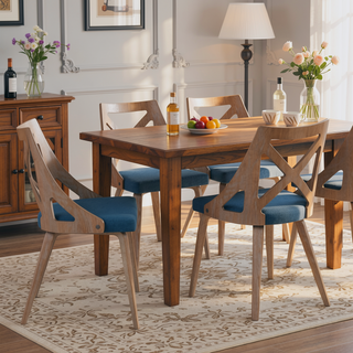 Sunvega White Washed Wood and Blue Fabric Farmhouse Dining Chair Set of 2