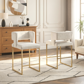 Sunvega Modern Velvet Upholstered Counter Stool Set of 2 with Gold Metal Legs