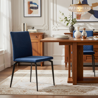 Sunvega Minimalist Blue Fabric and Metal Dining Room Chairs with Padded Seat - Set of 2