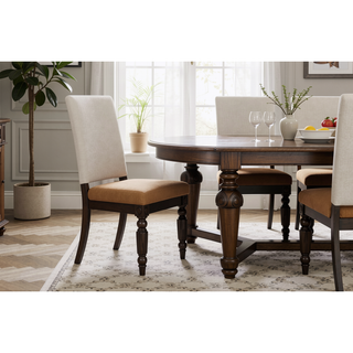 Sunvega Dark Oak Finish Wooden Dining Chairs Set of 2 with Cream Upholstery
