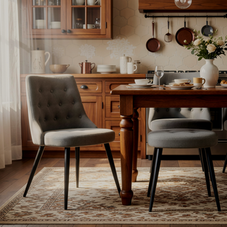 Sunvega Light Grey Tufted Dining Chair Set with Cushioned Seat and Tapered Legs