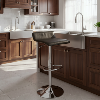 Sunvega Adjustable Swivel Bar Stool Set of 2 in Brown PU Leather