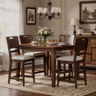 Sunvega Brown Finish Tray Back Upholstered Counter Height Dining Stool Set of Two