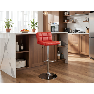 Sunvega Red Faux Leather Adjustable Counter Height Bar Stools Set of 2 with Gas Lift
