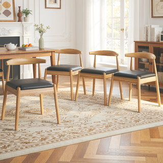 Sunvega Mid-Century Modern Dining Chairs Set of 2 with Solid Oak Frame and Handwoven Seat