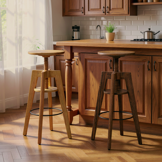 Sunvega Minimalist Oak Wood Adjustable Bar Counter Stool with Ergonomic Footrest