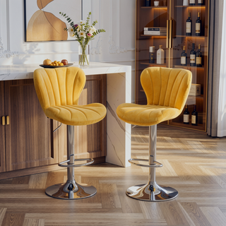 Sunvega Gray Upholstered Adjustable Swivel Barstools with Bucket Seat in Set of 2