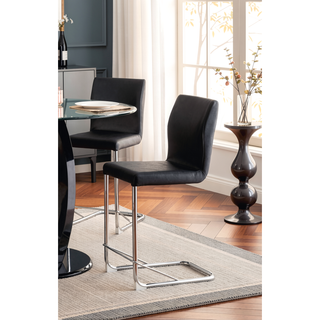 Sunvega Contemporary Black Leatherette High Chairs with Chrome Legs Set of 2
