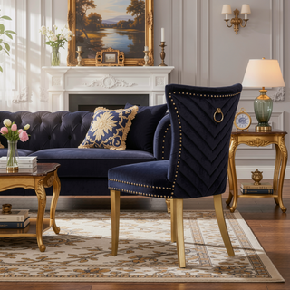 Sunvega Gold Velvet Upholstered Dining Chairs with Tufted Design and Metal Legs