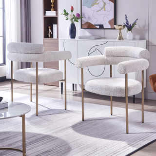Sunvega Modern Boucle Fabric Upholstered Dining Chair Set with Black Metal Legs