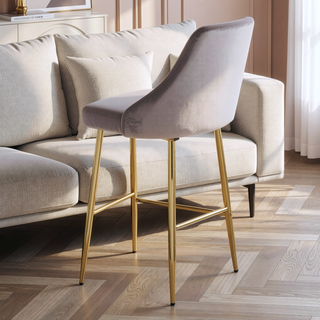 Sunvega Glam Velvet Upholstered Counter Stool with Tapered Metal Legs Set of 2