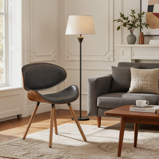 Sunvega Distressed Brown Vegan Faux Leather Upholstered Mid Century Modern Dining Chair