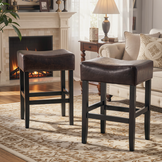 Sunvega Marbled Brown Bonded Leather Saddle Seat Counter Stools 2-Piece Set