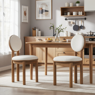 Sunvega Modern Rubber Wood Dining Chair with Boucle Upholstered Seat Set of 2