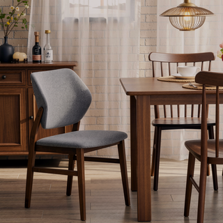 Sunvega Farmhouse Style Yellow Fabric and Walnut Finish Dining Side Chairs Set of 2