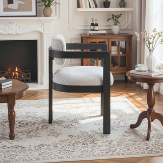 Sunvega Modern Rustic Upholstered Dining Arm Chair with Fluted Base and Plush Cushions