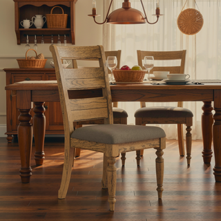 Sunvega Rustic Caramel Finish Ladder Back Side Chair with Padded Taupe Seat