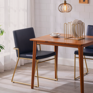 Sunvega Contemporary Gold Steel and Black Faux Leather Upholstered Dining Chairs Set of 2