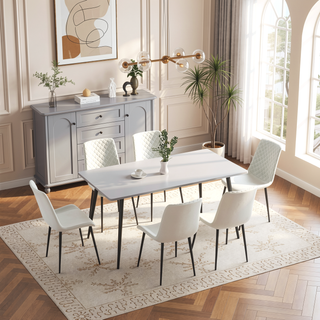 Sunvega Modern White PU Leather Dining Chair Set of 4 with Metal Legs