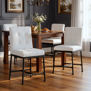 Sunvega Industrial Modern Counter Stool Set with Metal Pipeline Base and Button Tufted