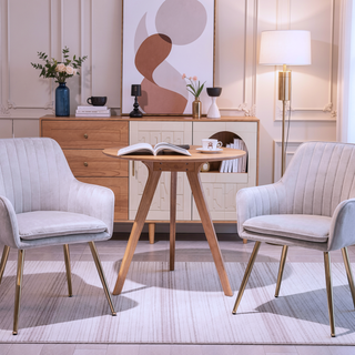 Sunvega Blue Velvet Mid-Back Dining Chairs with Gold Plated Legs for Living Room