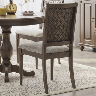Sunvega Dark Brown Upholstered Dining Side Chair with Padded Seat and Geometric Backrest