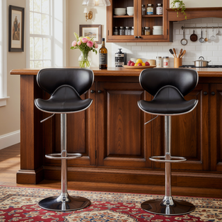 Sunvega Adjustable Swivel Barstool Set with Chrome Base and Faux Leather Seat