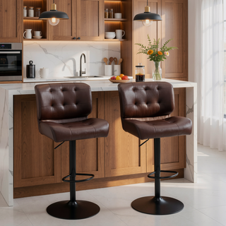 Sunvega Set of 2 Adjustable Swivel Bar Stools with Padded Seat and Metal Footrest