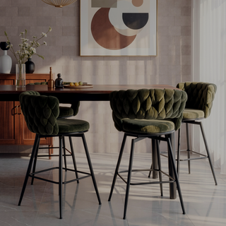 Sunvega Technical Leather Woven Swivel Bar Stools Set of 2 with Back and Footrest