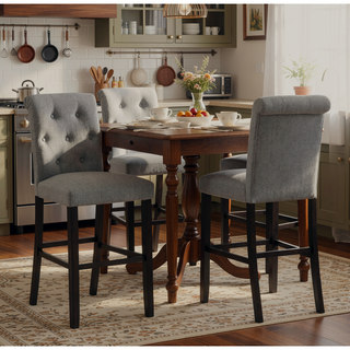 Sunvega Upholstered Tufted Barstools with Solid Wood Legs, Set of 2