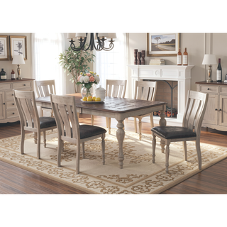 Sunvega Weathered Oak Turned Leg Dining Chair Set of 2 with Double-X Back