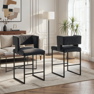 Sunvega Modern Velvet Upholstered Counter Stool Set of 2 with Gold Metal Legs