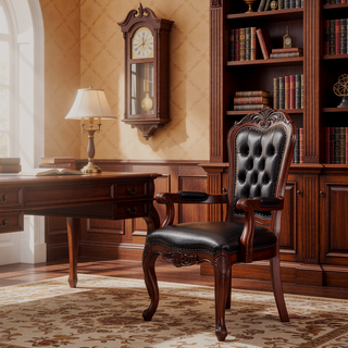 Sunvega Brown and Cherry Oak Arm Chair with Nailhead Trim and Wooden Claw Leg