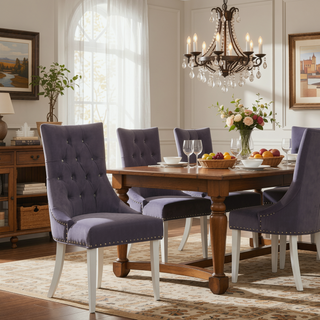 Sunvega Tufted Gray Velvet Dining Chair with Acrylic Legs and Diamond Stitching