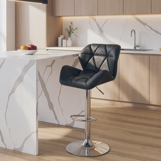 Sunvega Adjustable Bar Stool Set with Chrome Metal Base and Tufted Upholstery