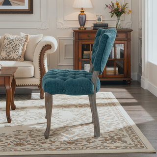 Sunvega Traditional Weathered Finish Button Tufted Dining Chairs with Scrolled Legs Set of 2