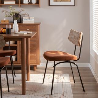 Sunvega Mid-Century Modern Wood Backrest Cream Fabric Brown Metal Chair Set of 2